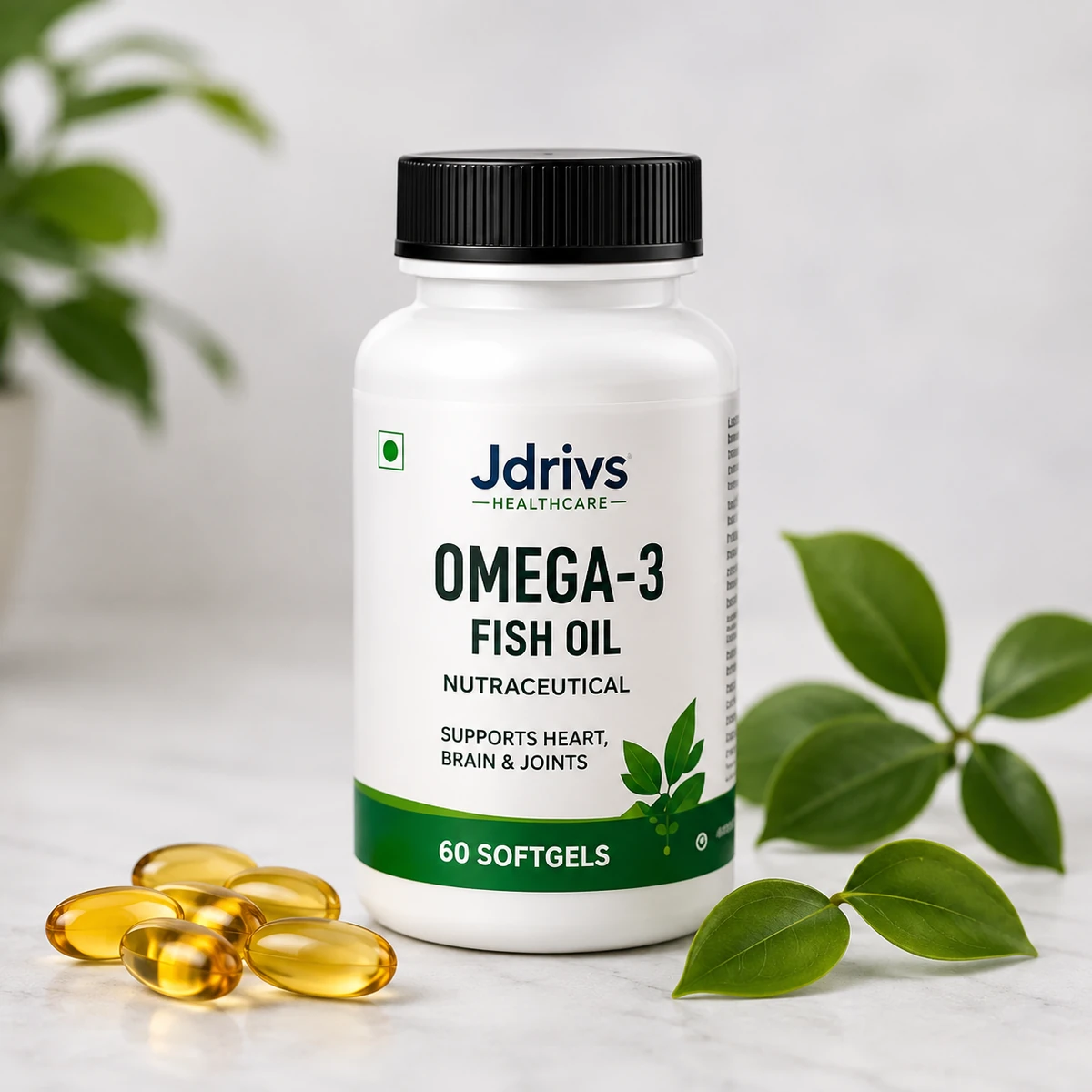 Jdrivs Omega-3 Fish Oil softgels for heart, brain and joint support, 60 softgels