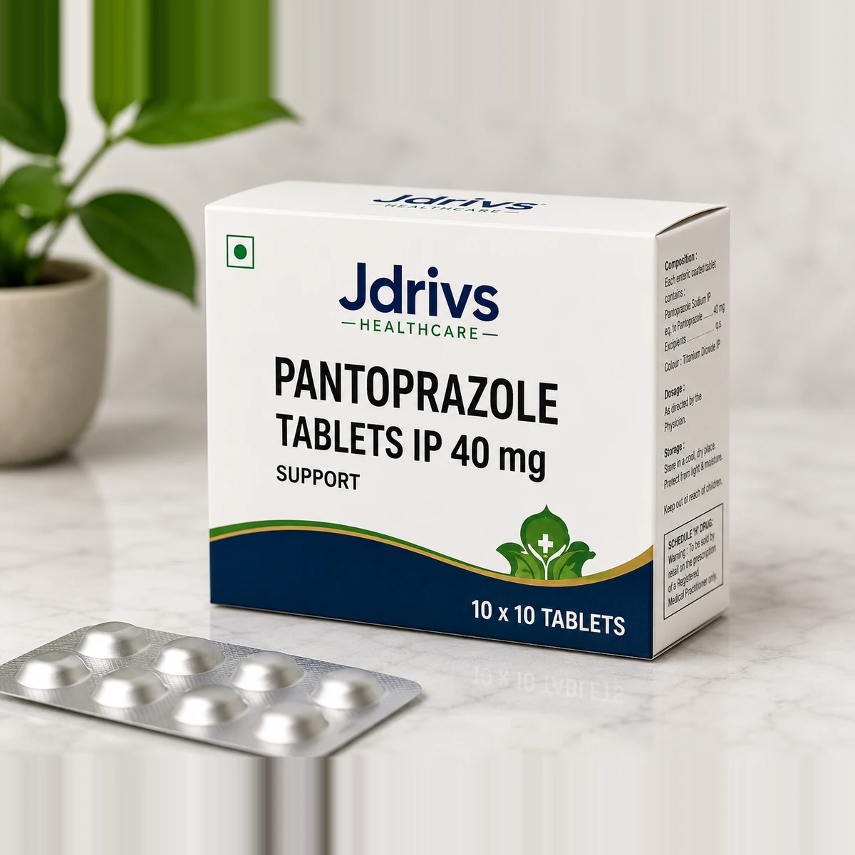 Jdrivs Pantoprazole Tablets IP 40mg carton, 10 x 10 tablets